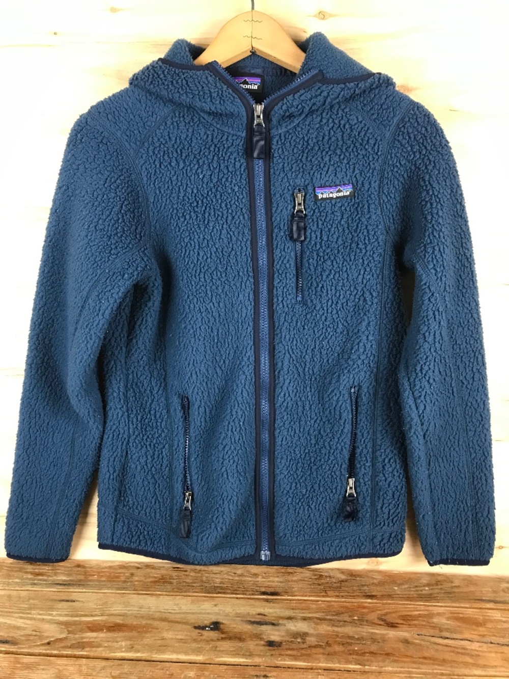 Patagonia Retro Deep Pile Full Zip Jacket Women's Size XS Blue Fleece Hood